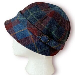MUCROS WEAVERS Jaunty Women’s Flapper Cloche Hat Irish Wool Blue Red Tweed